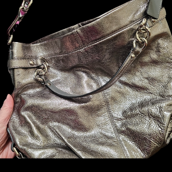 Coach Brooke Handbag Pewter/Silver Metallic Leather - Picture 2 of 8